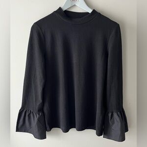 Noisy May Women's Black Mock Neck Top | Flared Cuff Sleeves | Size S/M - preppy